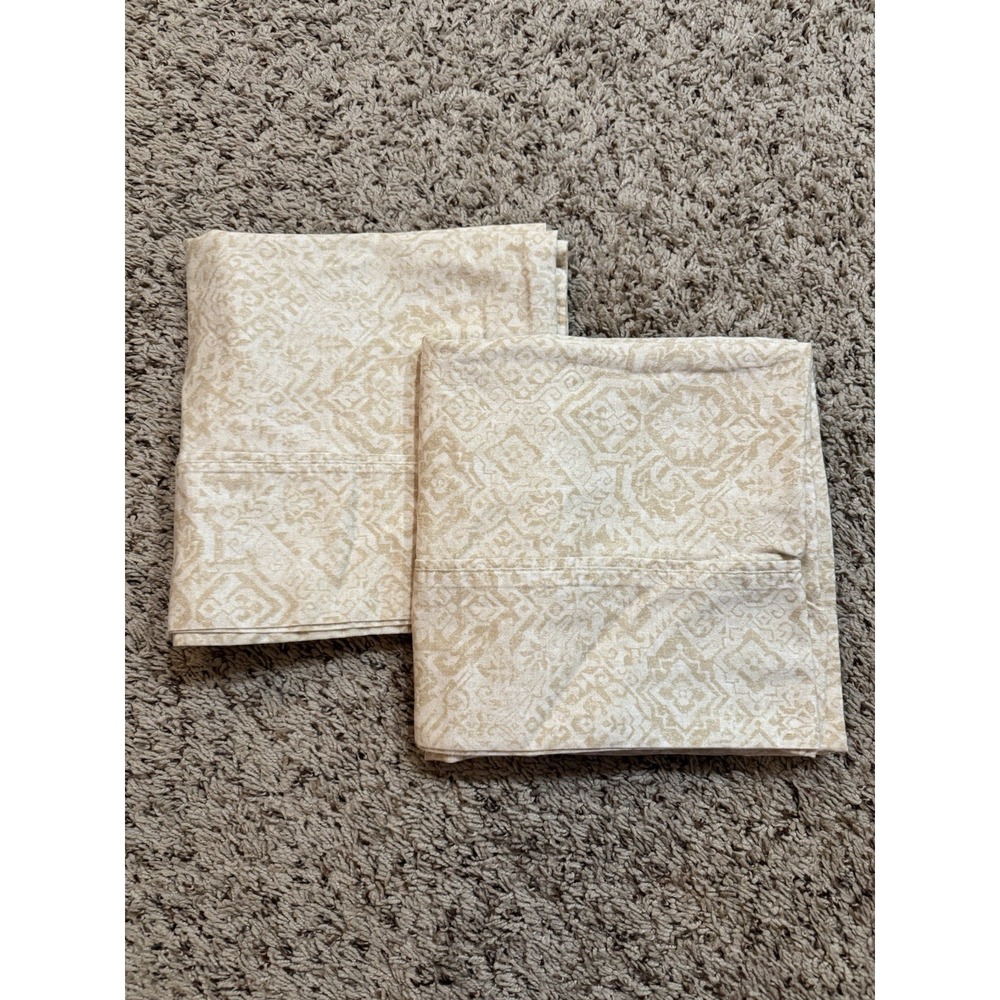 Martha Stewart Pillowcase King Size Beige Swirls Floral Print 100% Cotton‎